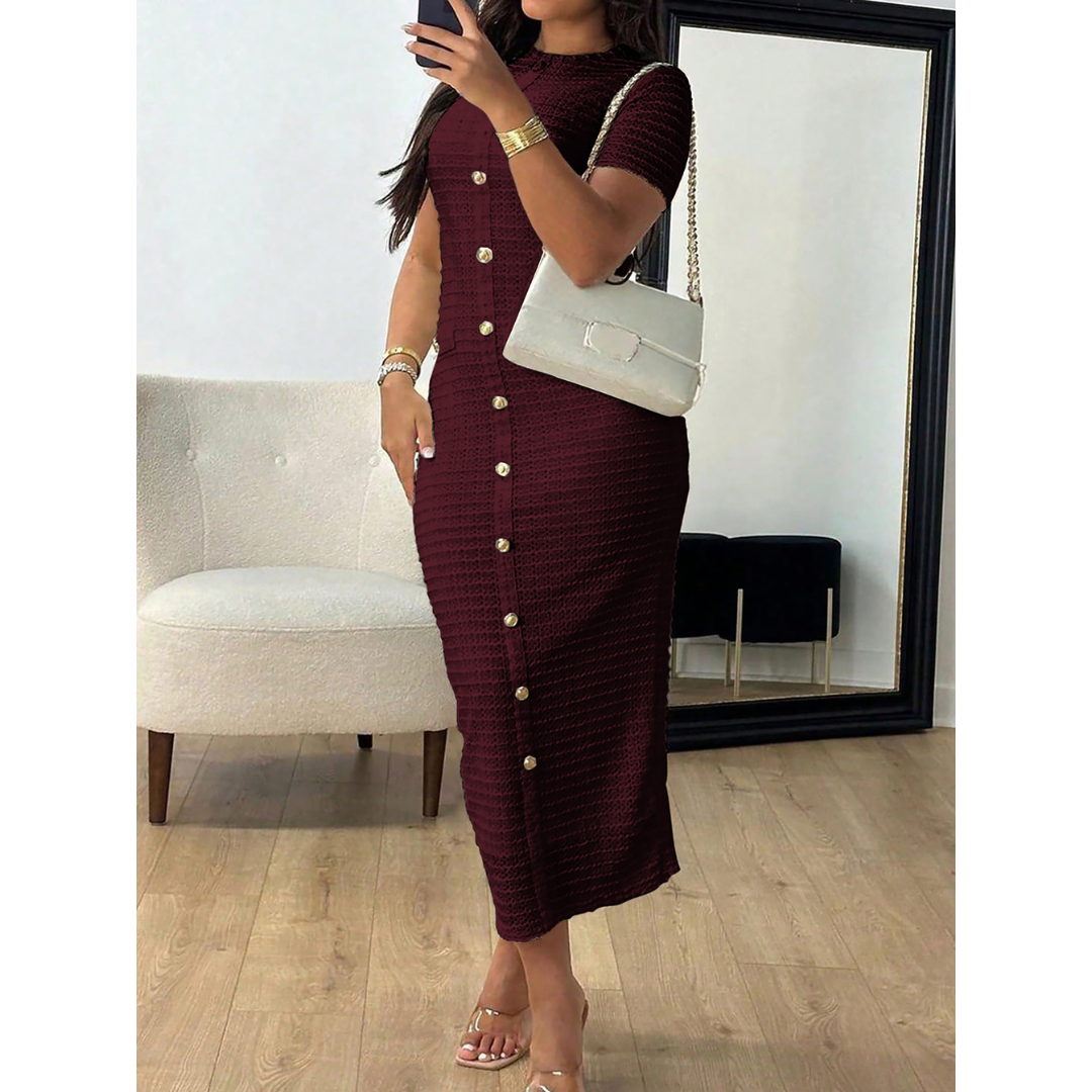 ALINA™ - Elegantné formálne midi šaty s okrúhlym výstrihom