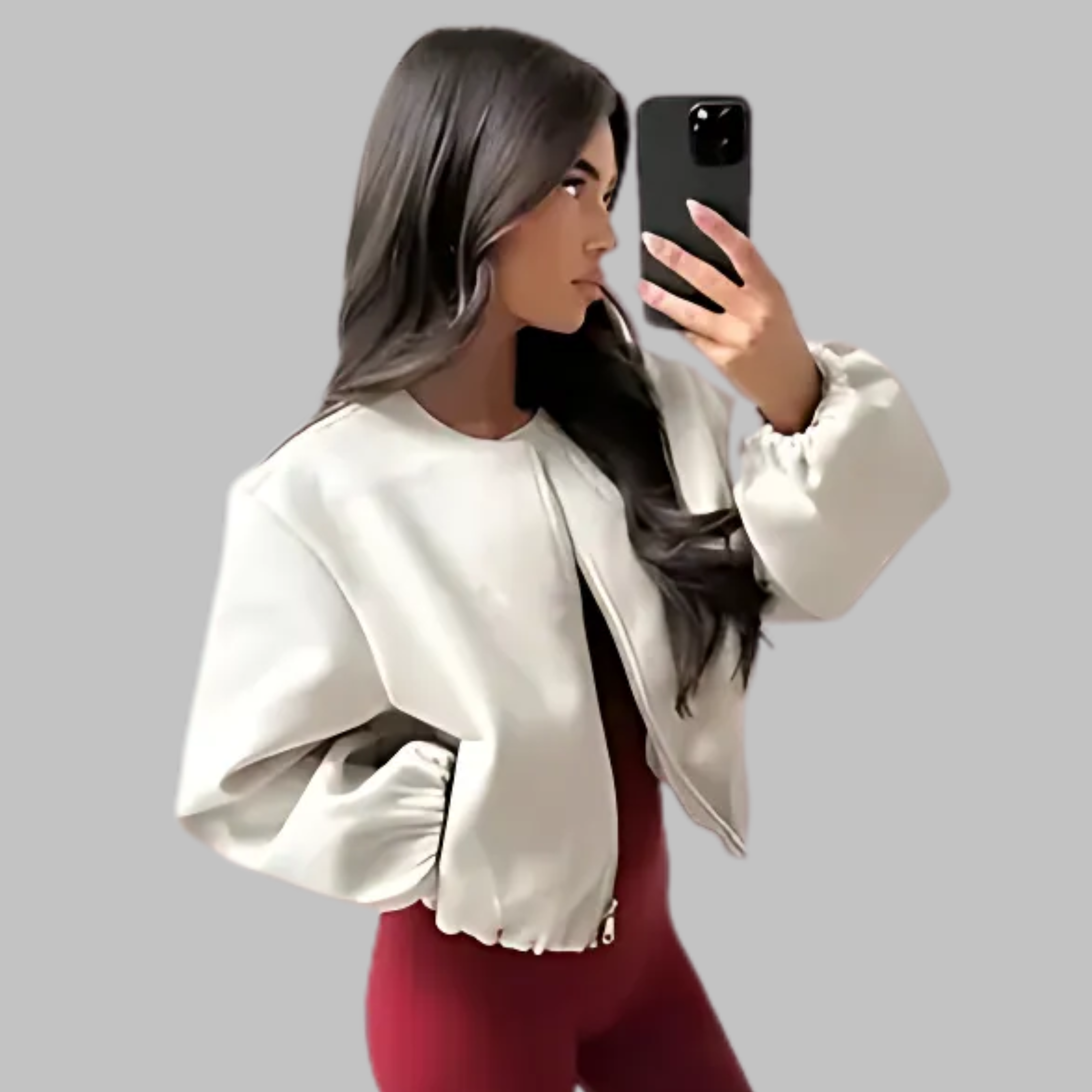 DHANE™ - Šik dlhý rukáv zips crop top bunda