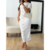 ALINA™ - Elegantné formálne midi šaty s okrúhlym výstrihom