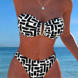 Bikiny bez ramienok s geometrickým vzorom Bandeau