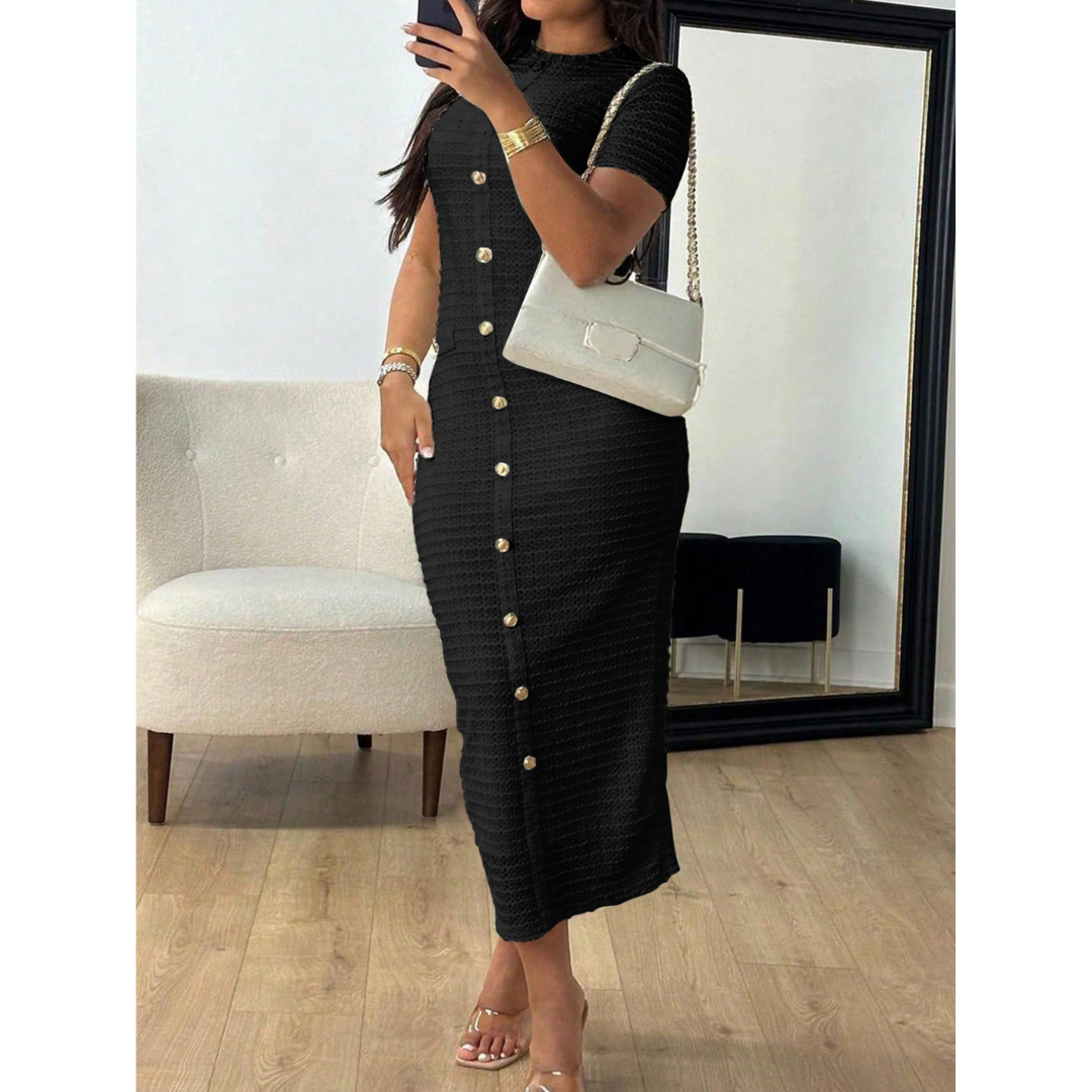 ALINA™ - Elegantné formálne midi šaty s okrúhlym výstrihom