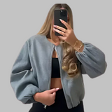 DHANE™ - Šik dlhý rukáv zips crop top bunda