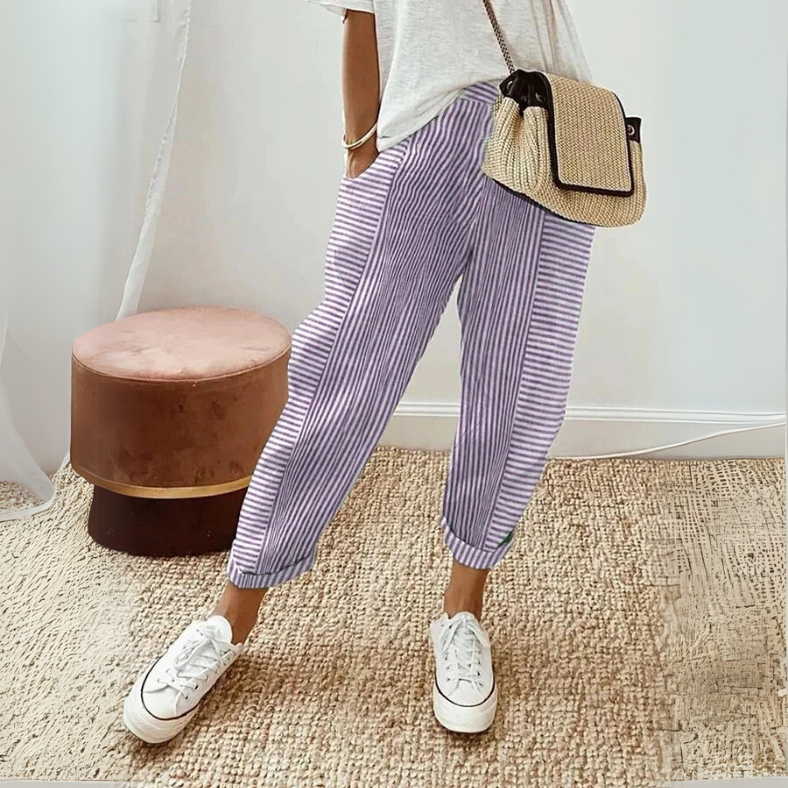 FLORIANE™ - Uvoľnené Boho pruhované nohavice