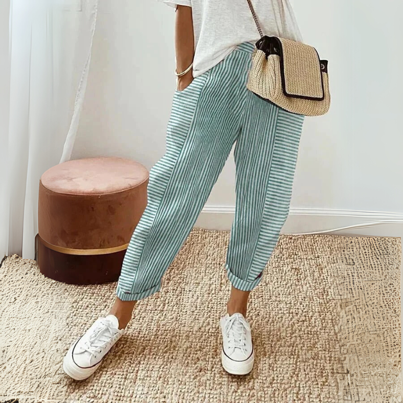 FLORIANE™ - Uvoľnené Boho pruhované nohavice