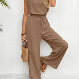 Zella™ Elegantný Dvojdielny Set | Top s Čipkovým Lemom a Nohavice s Širokými Nohavicami