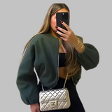 DHANE™ - Šik dlhý rukáv zips crop top bunda