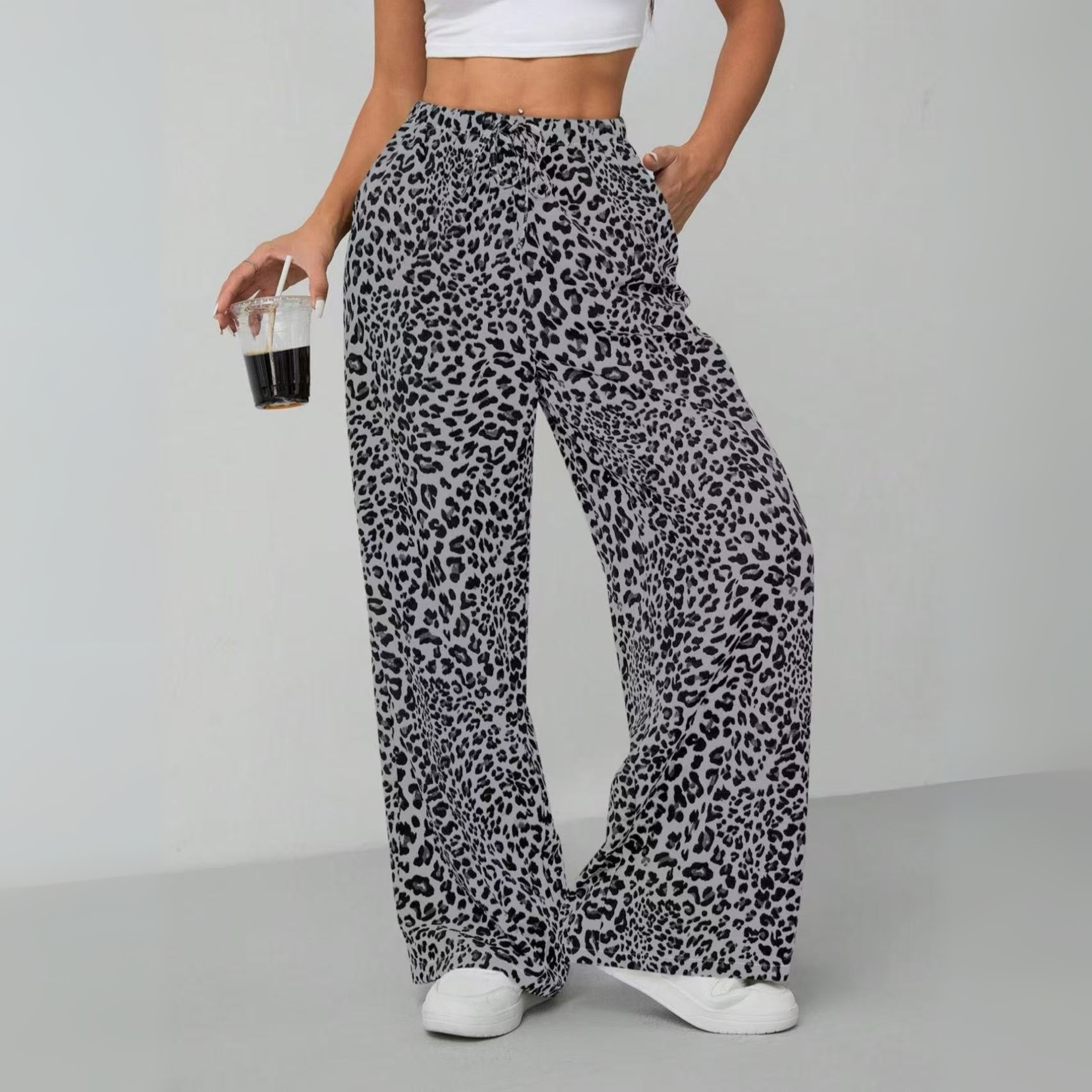 SYALA™ - Vintage Leopard Viazanie Predné Široké Nohavice