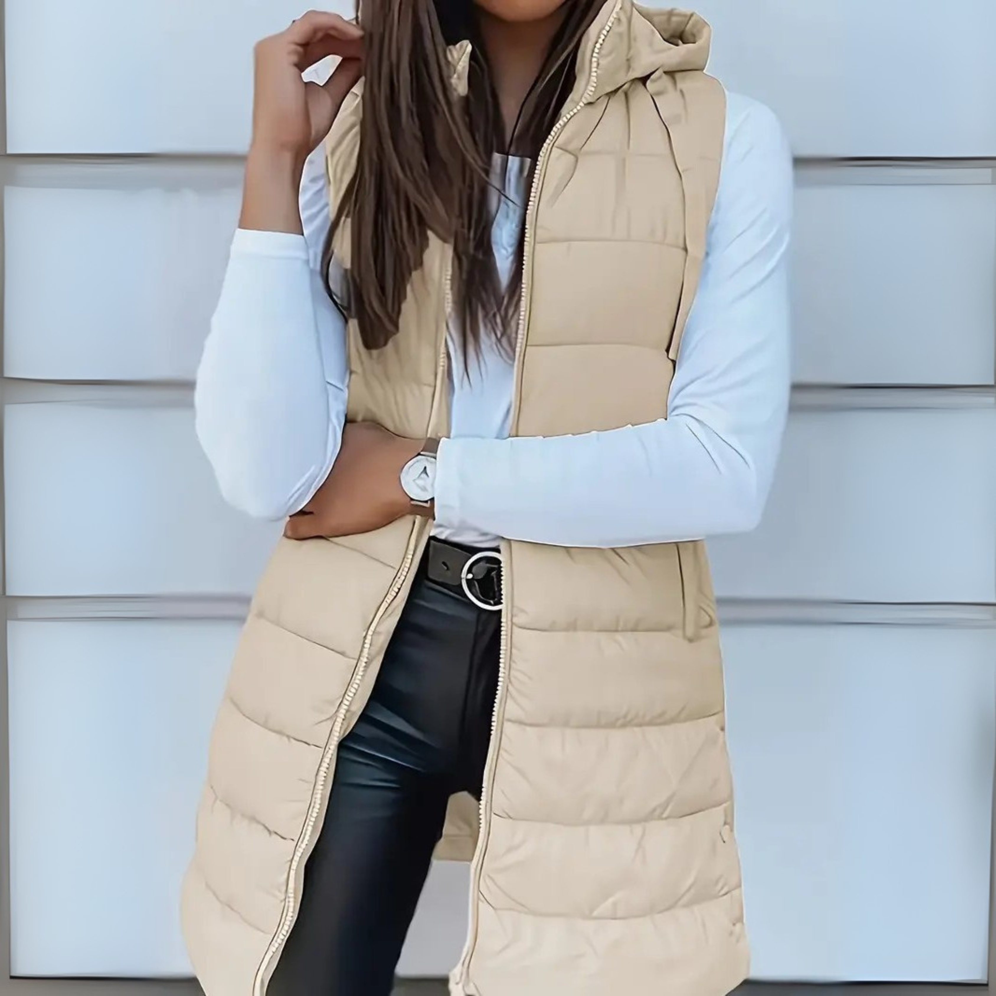 Ravielle | Voľný dlhý vest s kapucňou