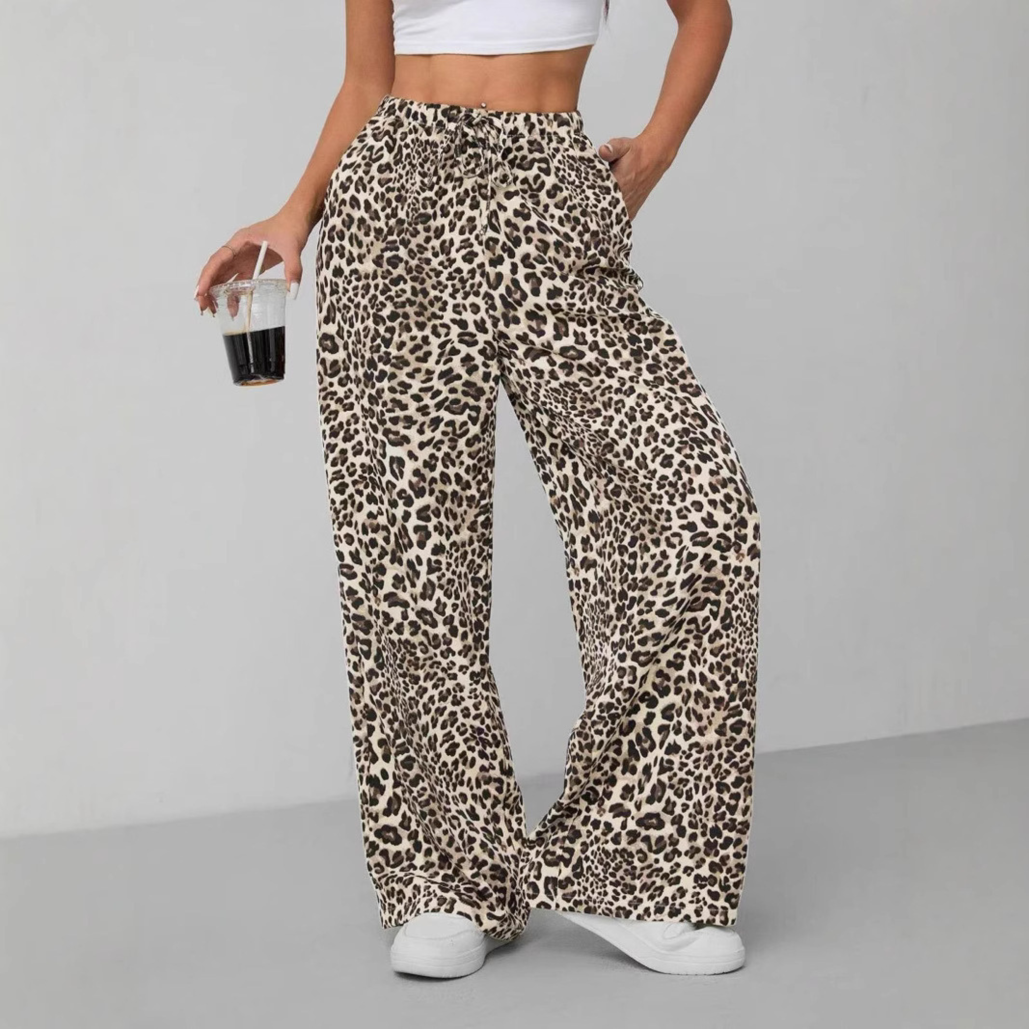 SYALA™ - Vintage Leopard Viazanie Predné Široké Nohavice
