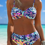 Bikini s ramienkami, abstraktný potlač