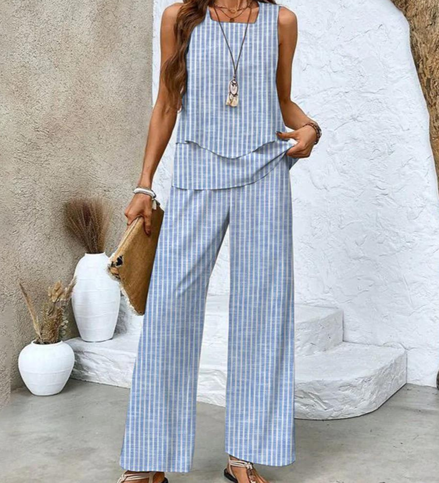 Juliette™ Elegantný Dvojdielny Set | Prúdiaca Blúzka a Nohavice s Širokými Nohavicami