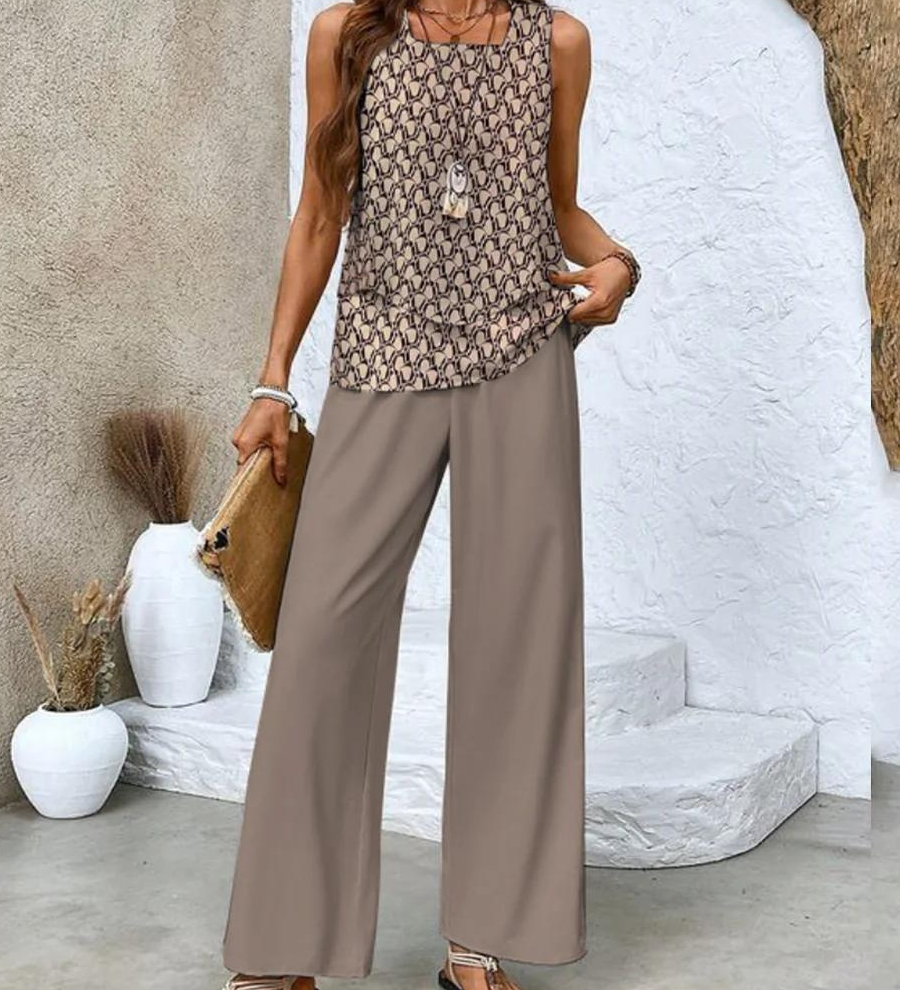 Juliette™ Elegantný Dvojdielny Set | Prúdiaca Blúzka a Nohavice s Širokými Nohavicami