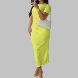 RACHEL™ - Elegantné šaty s okrúhlym výstrihom a falošnými gombíkmi