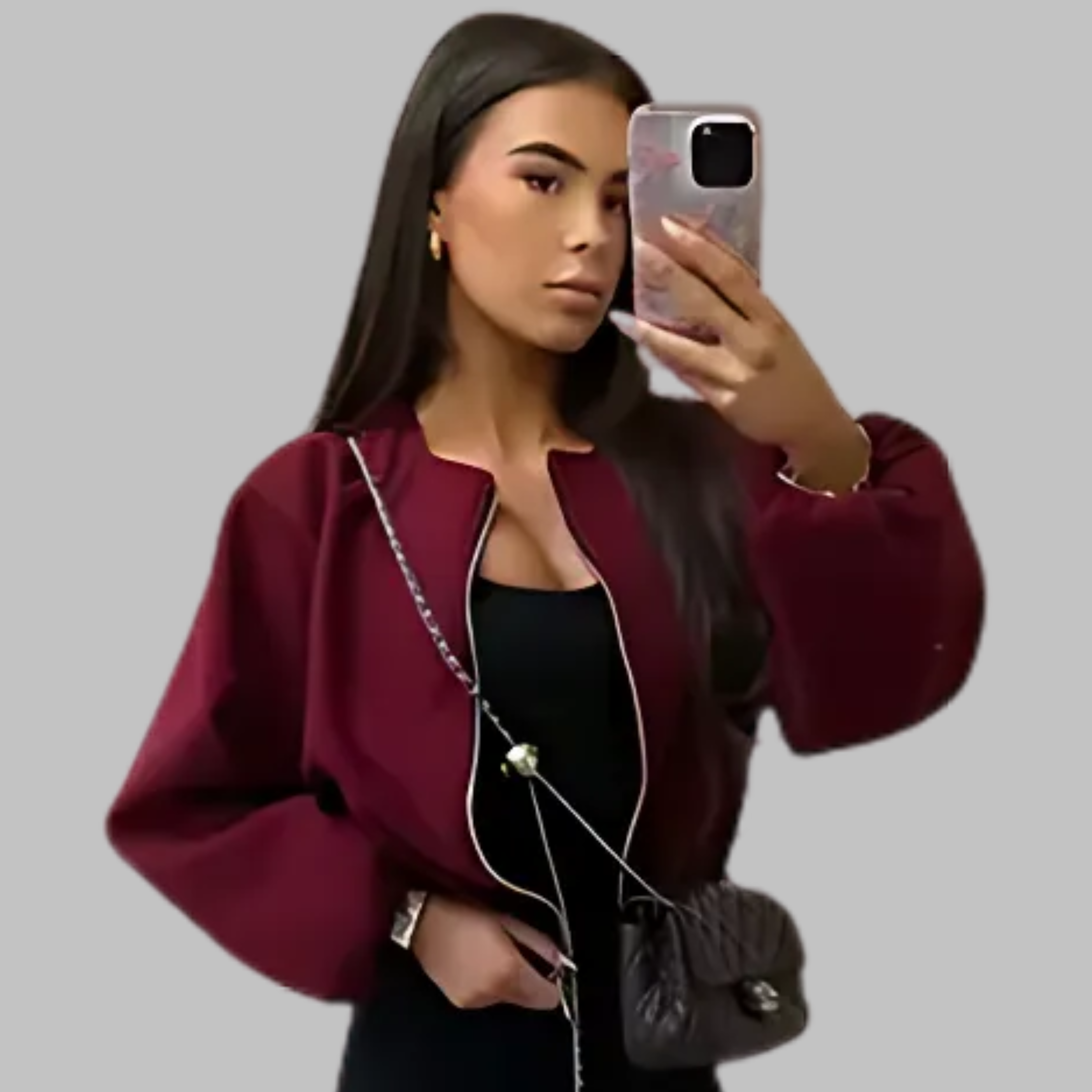 DHANE™ - Šik dlhý rukáv zips crop top bunda