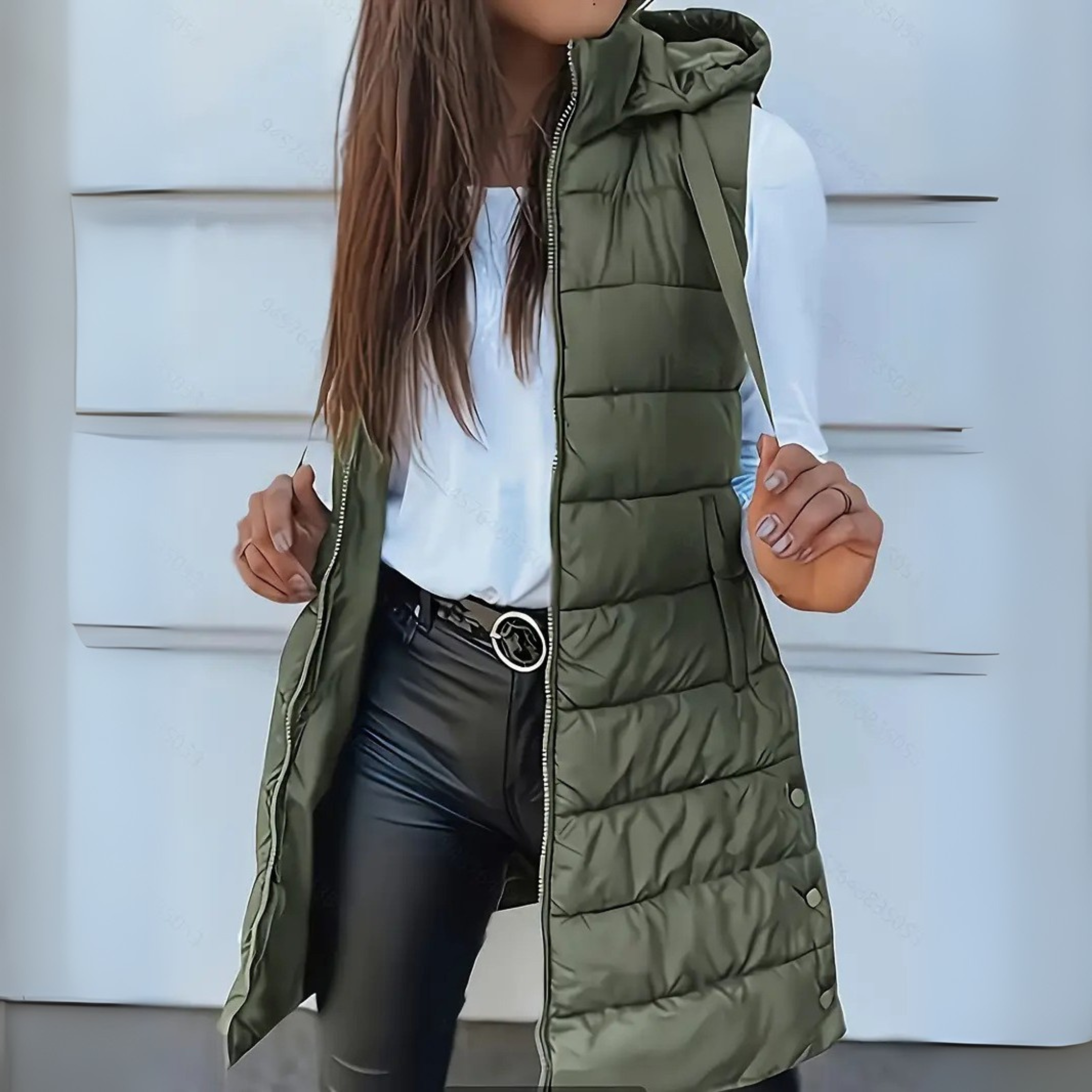Ravielle | Voľný dlhý vest s kapucňou