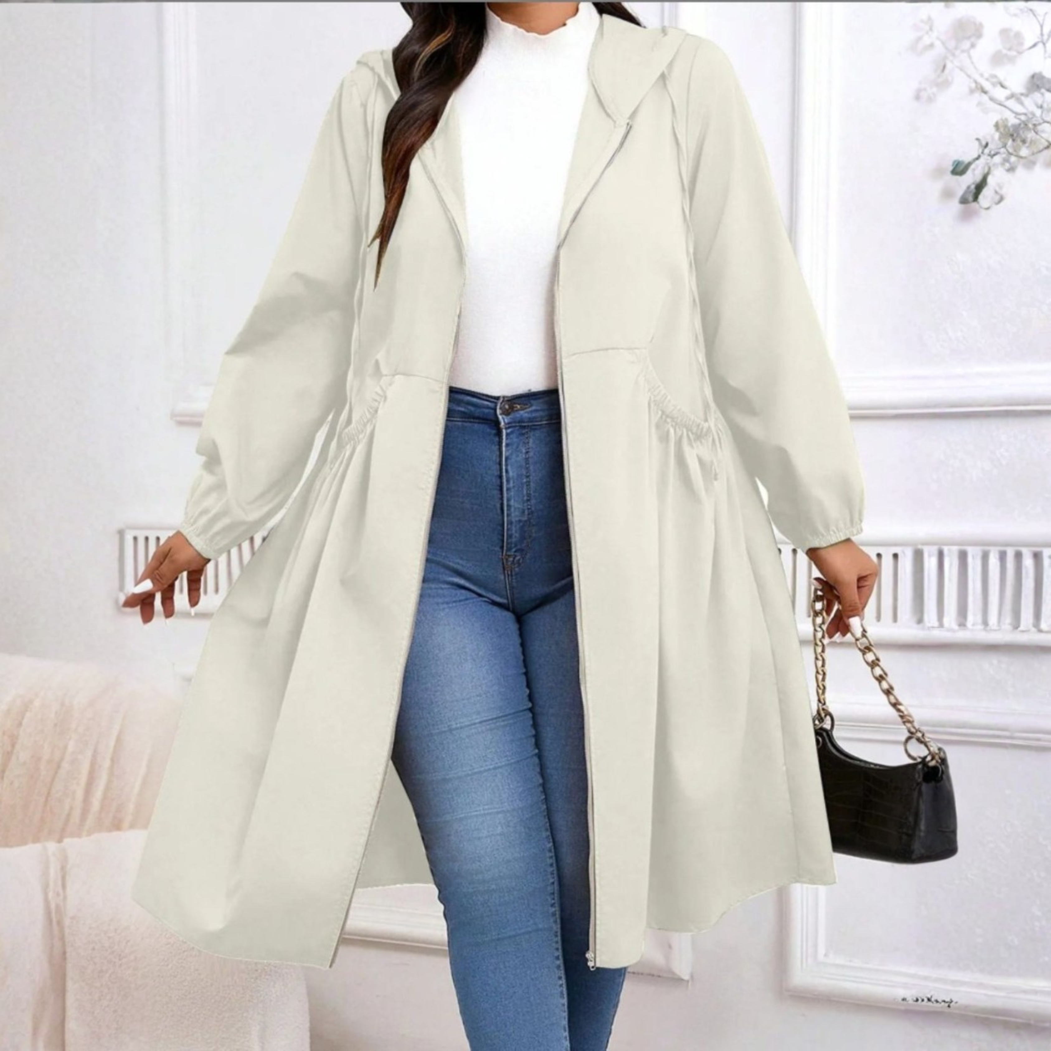 AVRIL™ - Voľný plus size kabát s kapucňou a zipsom s dlhým rukávom