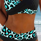 Bikini Krížový Leopardí Blok Farby s Ramienkami