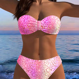 Bikini s leopardím vzorom typu bandeau