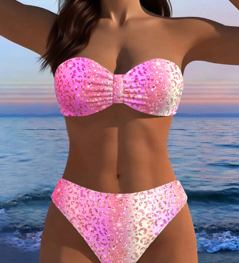 Bikini s leopardím vzorom typu bandeau