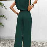 Zella™ Elegantný Dvojdielny Set | Top s Čipkovým Lemom a Nohavice s Širokými Nohavicami
