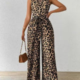 Frankie™ Leopard Overal | Bezrukávový hlboký výstrih V-overal