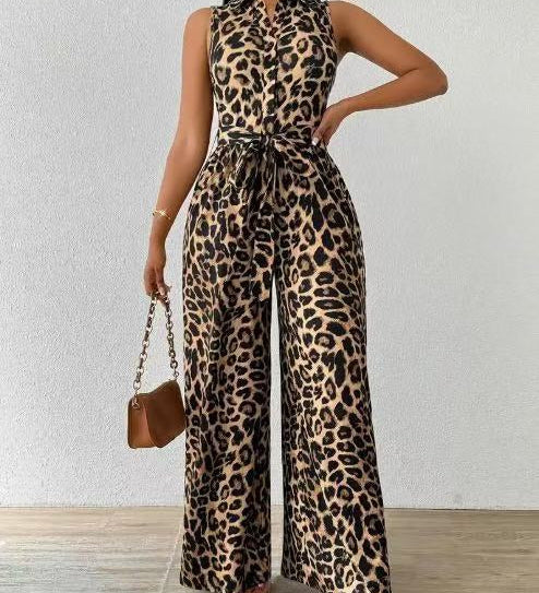 Frankie™ Leopard Overal | Bezrukávový hlboký výstrih V-overal