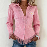 Solène │ Hladká Suede Blúzka s Fringe