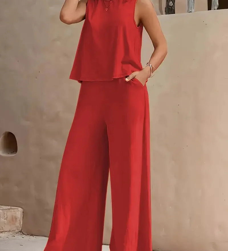 Danielle™ Bezrukávový Dvojdielny Set | Bezrukávový Top a Nohavice s Širokými Nohavicami