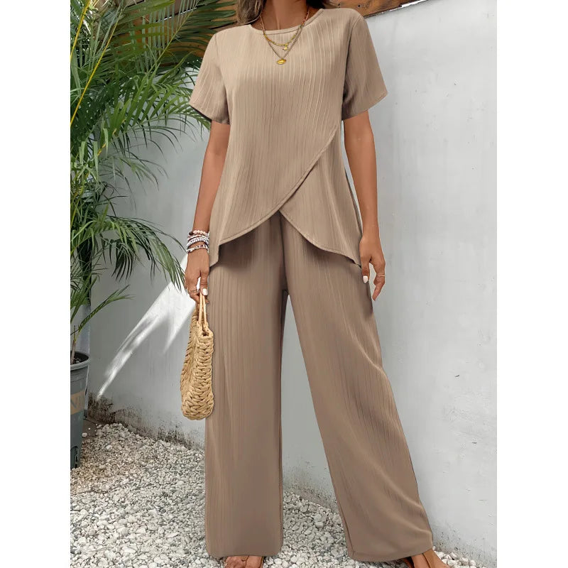 Lorrina™ Elegant Soft Two-Piece Set | Asymetrická blúzka a uvoľnené nohavice