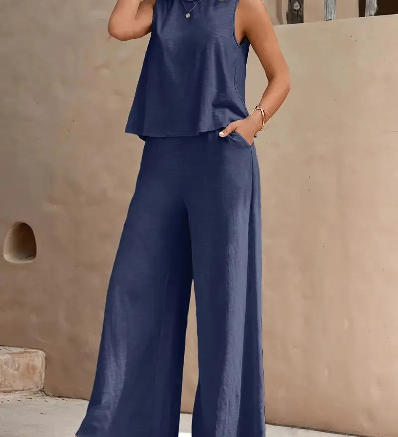 Danielle™ Bezrukávový Dvojdielny Set | Bezrukávový Top a Nohavice s Širokými Nohavicami