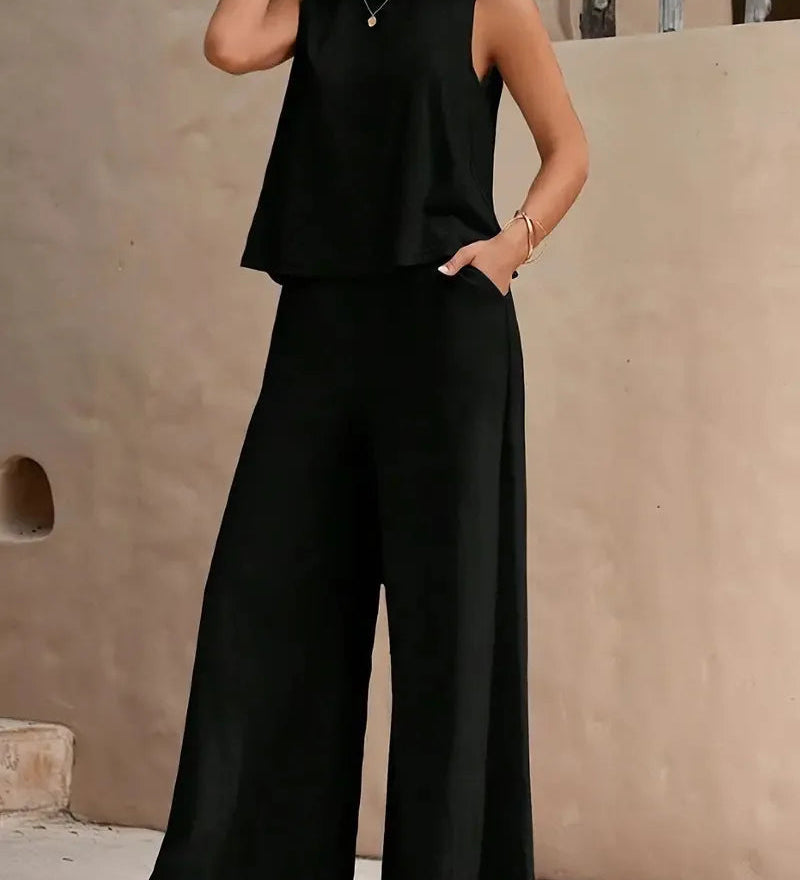 Danielle™ Bezrukávový Dvojdielny Set | Bezrukávový Top a Nohavice s Širokými Nohavicami
