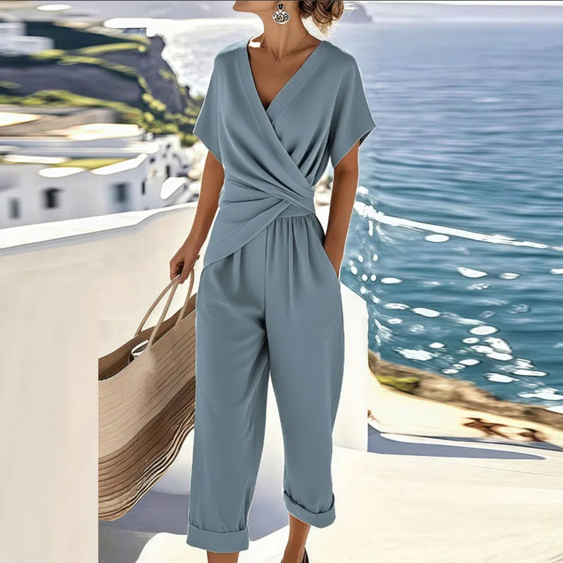 Colleen™ Elegantný Dvojdielny Set | Top s Prekríženým Predným Dielom a Krátke Nohavice