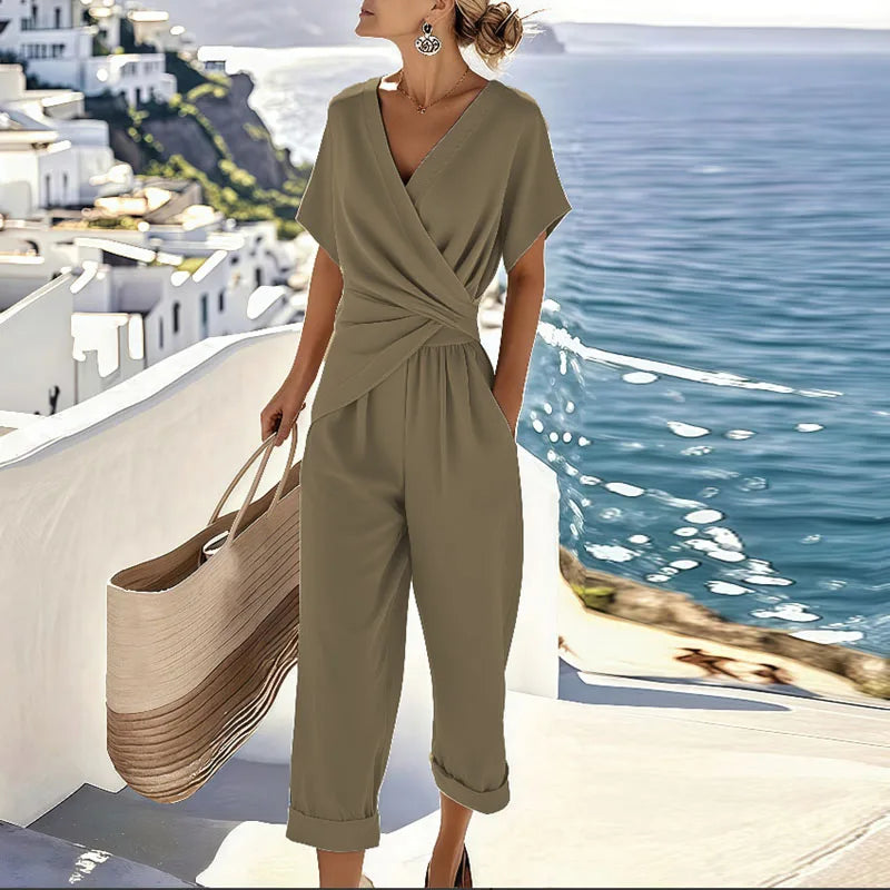 Colleen™ Elegantný Dvojdielny Set | Top s Prekríženým Predným Dielom a Krátke Nohavice