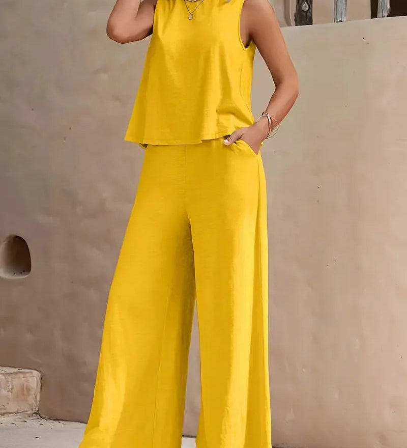 Danielle™ Bezrukávový Dvojdielny Set | Bezrukávový Top a Nohavice s Širokými Nohavicami