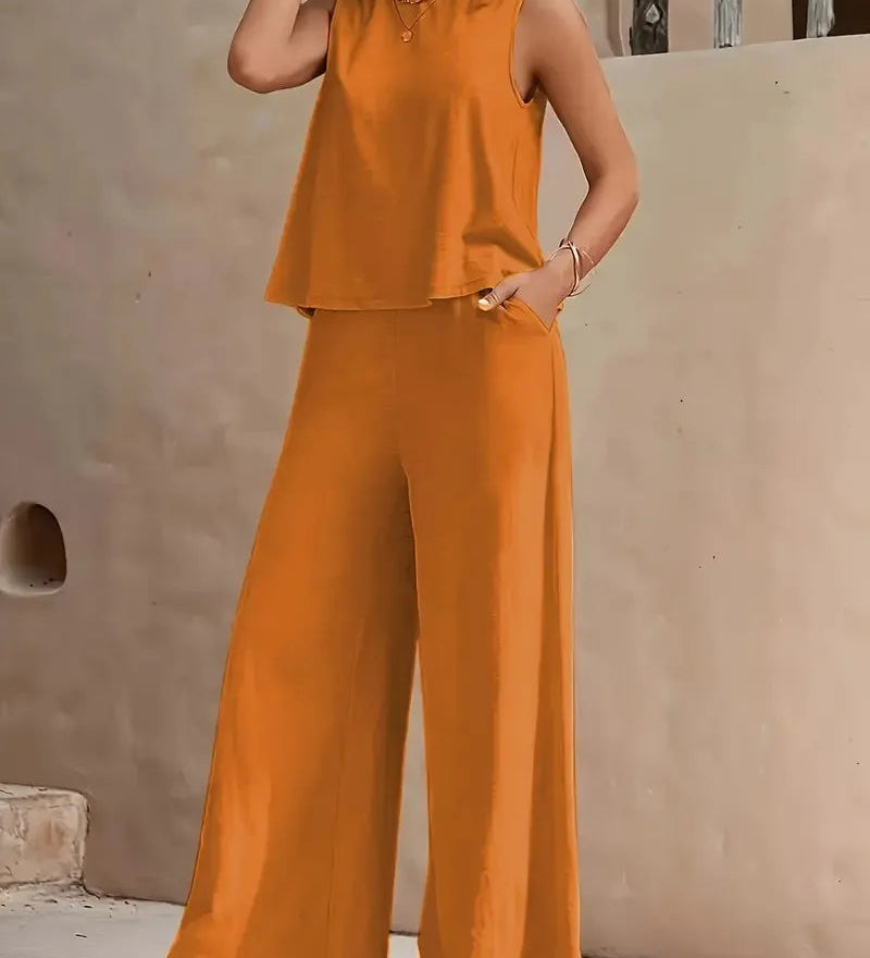 Danielle™ Bezrukávový Dvojdielny Set | Bezrukávový Top a Nohavice s Širokými Nohavicami