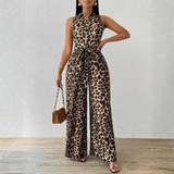 Frankie™ Leopard Overal | Bezrukávový hlboký výstrih V-overal