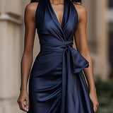 Sabrina - Vestido longo dramático em cetim