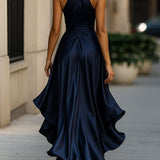 Sabrina - Vestido longo dramático em cetim