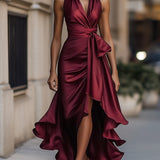 Sabrina - Vestido longo dramático em cetim