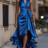 Sabrina - Vestido longo dramático em cetim
