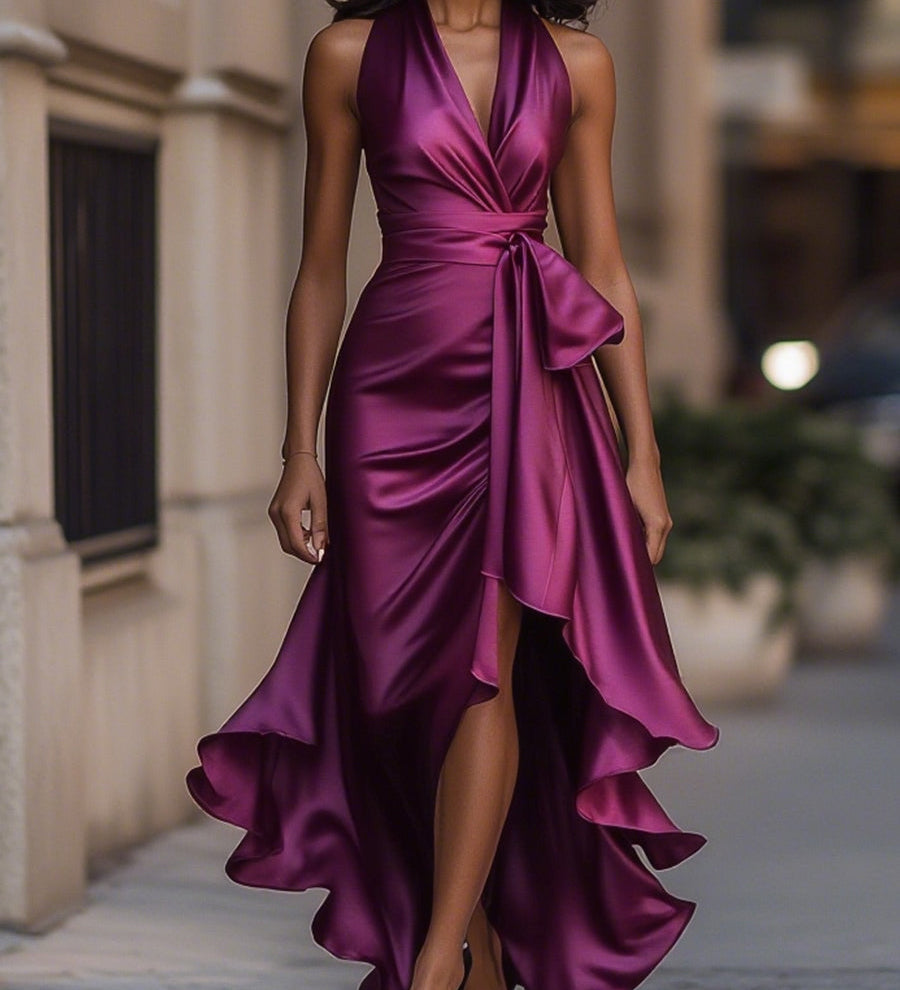Sabrina - Vestido longo dramático em cetim
