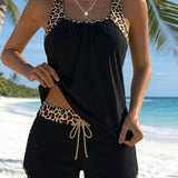 Tankini s leopardím vzorom a šnúrkou