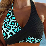 Bikini Krížový Leopardí Blok Farby s Ramienkami