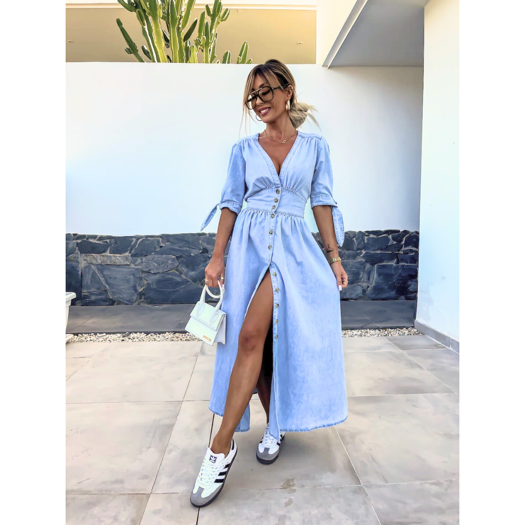 MAELLE™ – Elegantné Midi Šaty s V-Výstrihom