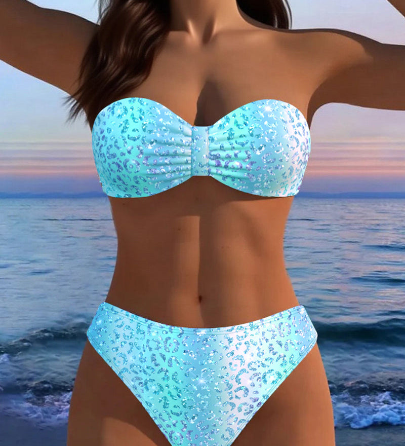 Bikini s leopardím vzorom typu bandeau