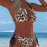 Bikiny s leopardím vzorom a ramienkami