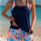Tankini top bez rukávov s potlačenými šortkami