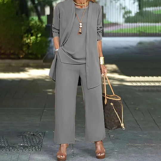Laney™ Elegant Casual Trojdielna Sada | Koordinovaný Top, Kardigán & Široké Nohavice