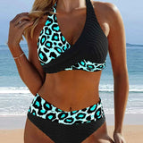 Bikini Krížový Leopardí Blok Farby s Ramienkami
