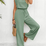 Zella™ Elegantný Dvojdielny Set | Top s Čipkovým Lemom a Nohavice s Širokými Nohavicami
